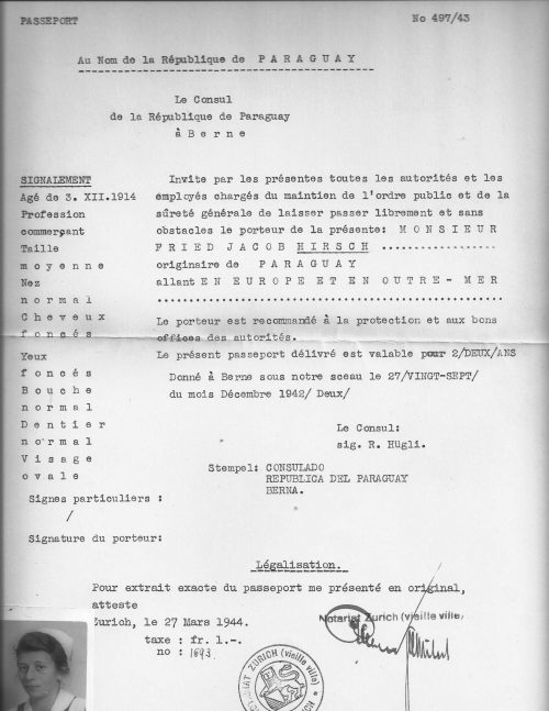<p>A certified copy of the Paraguayan passport of Fried Jacob Hirsch</p>
